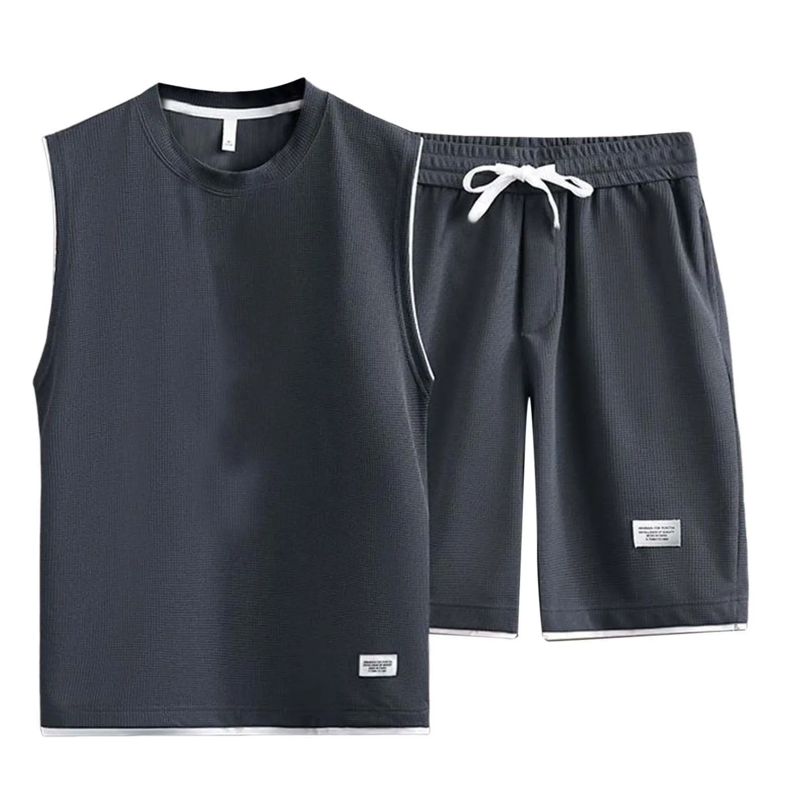 

3 Piece Women Suits Summer Men's Loose Short Sleeved Color Matching Casual Vest Solid Color Elastic Waist Sexy Men Body Suit