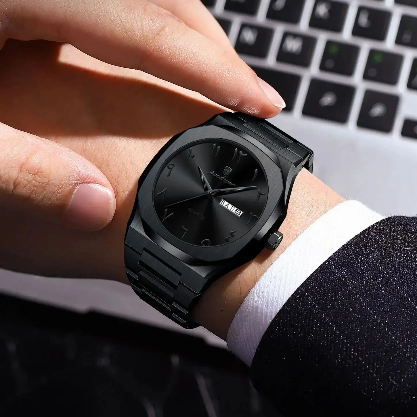 POEDAGAR Military Watch For Men Waterproof Luxury Week Calendar Man Wristwatch Quartz Stainless Steel Fashion Men's Watches Male