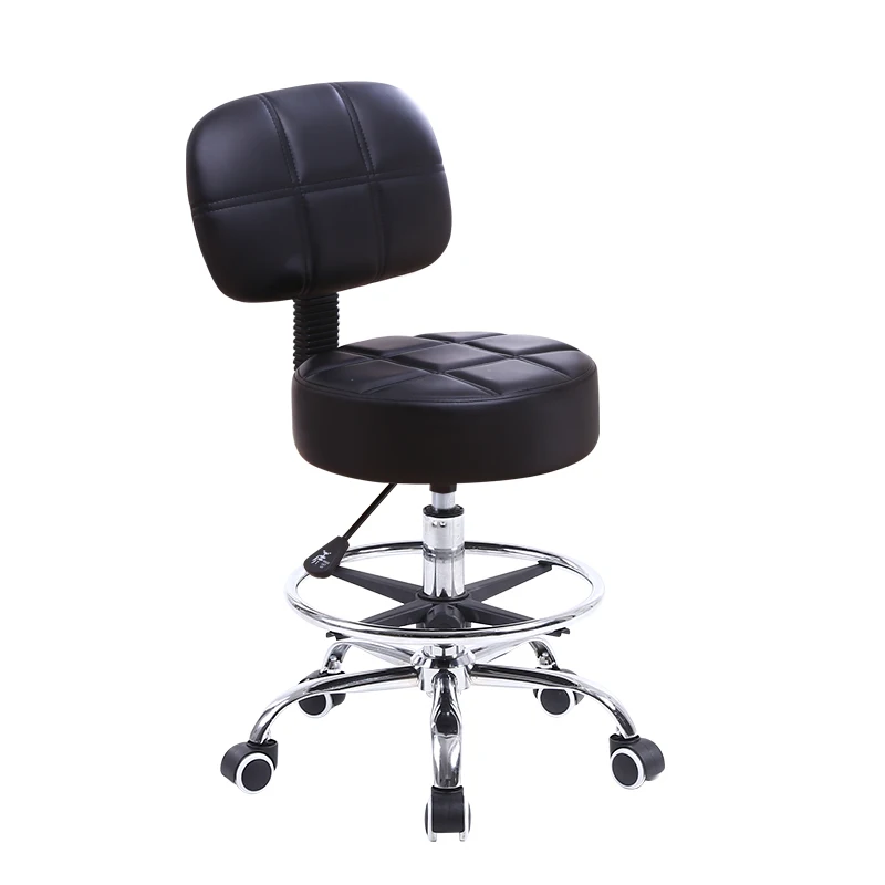 Swivel Round Rolling Stool PU Leather with Adjustable Foot Rest Height Adjustable Task Work Drafting Chair with Back