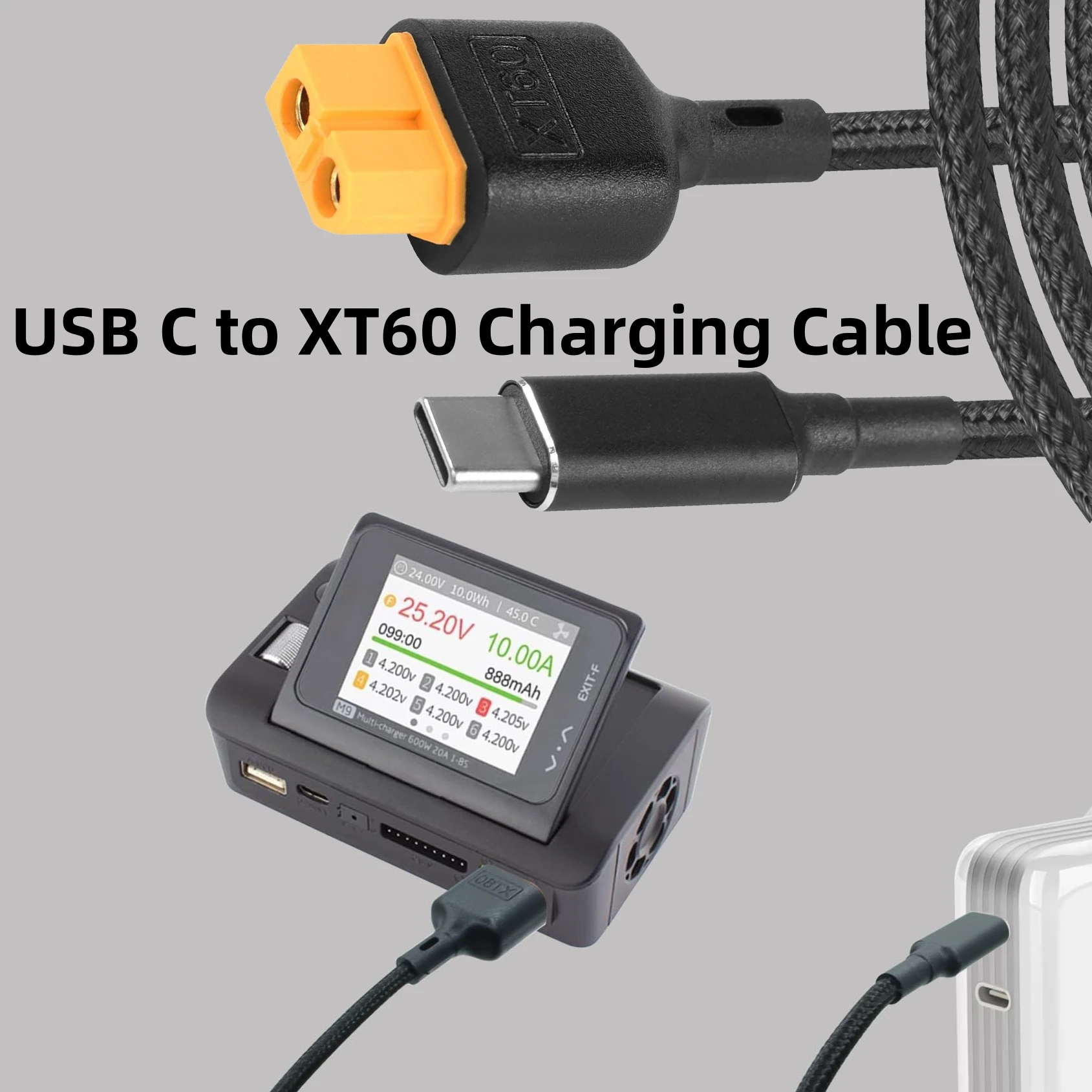 

1M USB C to XT60 Charging Cable Type C to XT60 Female Adapter Cable 100W 20V/5A for Drone, Model, Energy Storage, Outdoor Power