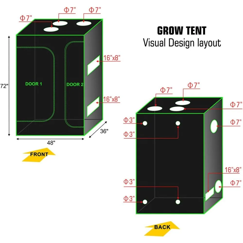 2-in-1 Hydroponic Indoor Grow Tent Room Propagation High Reflective 600D Diamond Mylar Growing Plant Lodge Propagation Tent)