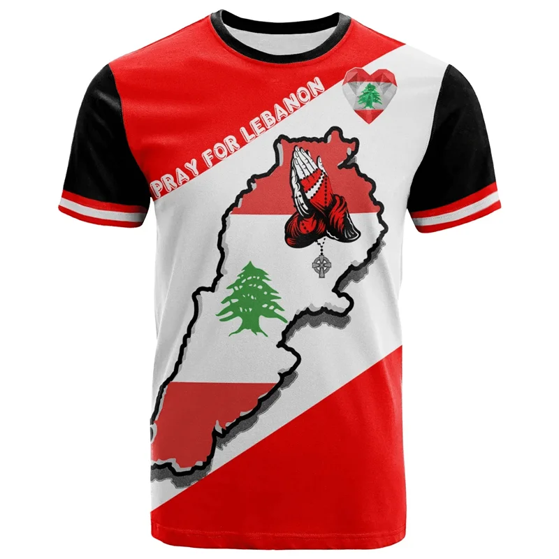3D Print The Republic-of Lebanon Map Flag T Shirt Lebanon Coat Of Arms Graphic Tee Shirts Vintage Ethnic Short Sleeves T-shirts