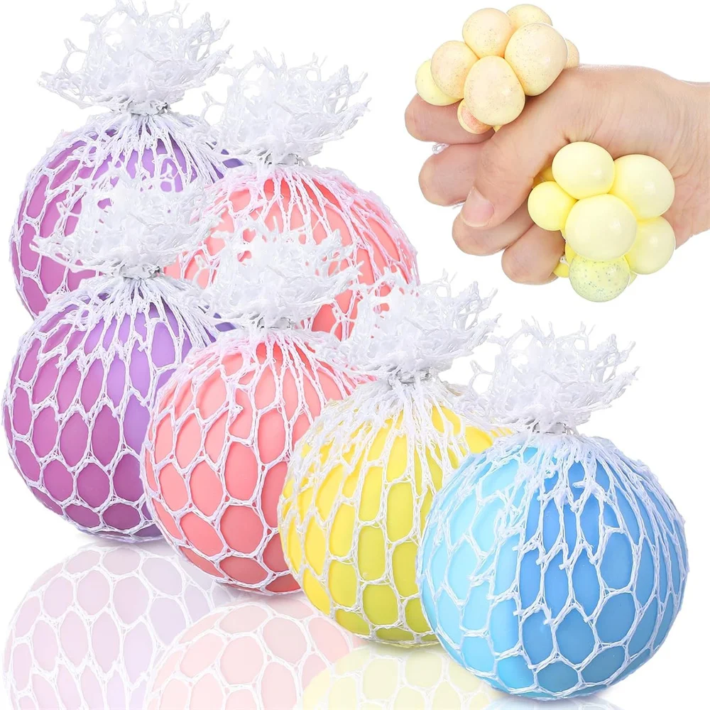 다채로운 메쉬 포도 스퀴즈 공 레인보우 Squishy 공 감각 스트레스 공 스트레스 릴리프를위한 Fidget 장난감 사무실 생일 선물