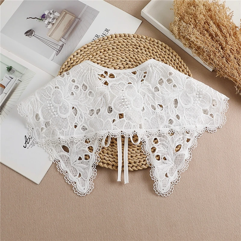 Picture 3: Elegant White Lace False Collar Women Hollow Flower Embroidery Detachable Collar Shawl Cape Neckline Clothes Decor