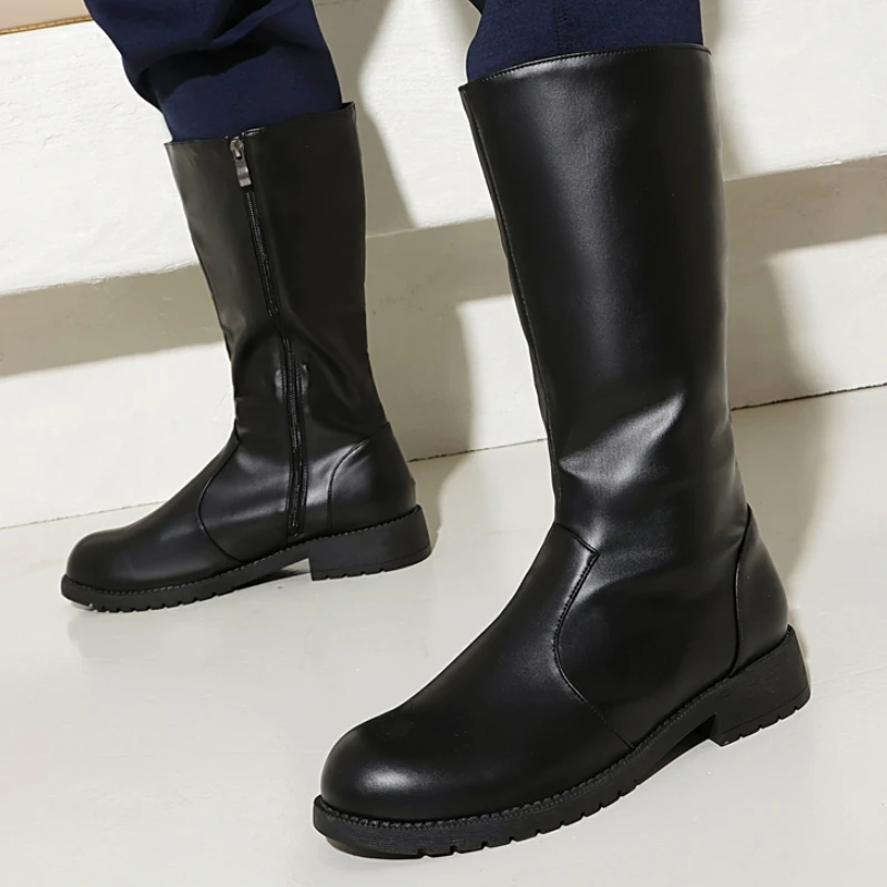 

Women's Mid-calf Boots Sexy Black Brown Snow Boot Slip-on Riding Shoes Unisex Water-proof Lady Big Size 49 New 2025 Winter