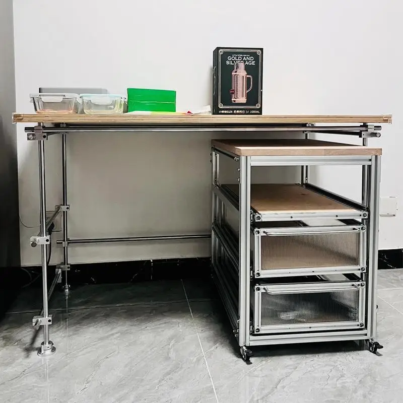 Desk bookcase integrated household small desk solid rod optical axis computer table birch ocean board