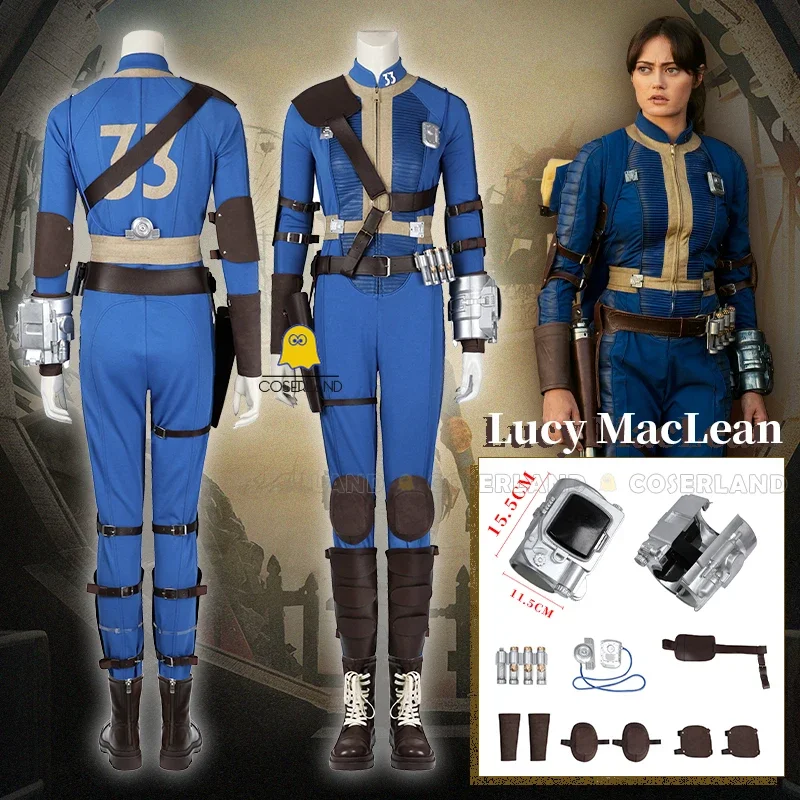 Female Lucy Cosplay Jumpsuit Fall Cos Out Costume Vault 33 Blue Uniform Arm Props Halloween Party Women Roleplay Suit Accessory