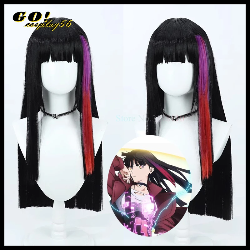 

Metallic Rouge Cosplay Rouge Redstar Wig 70cm Long Black Hair Red Highlight Wefts Heat Resistant Synthetic Headwear