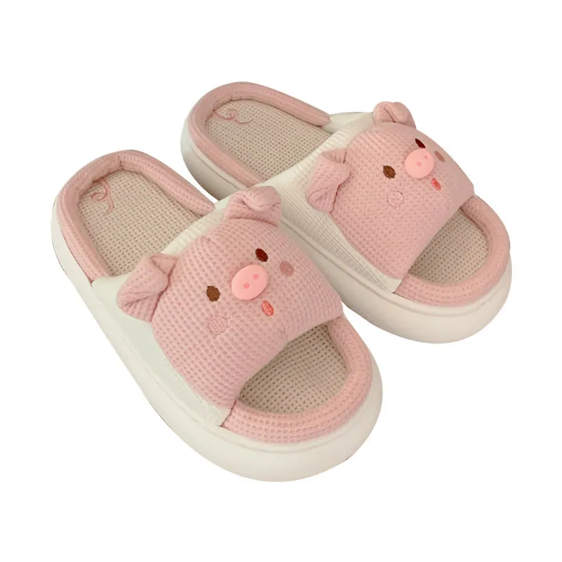 Women Cute Pig Slippers All Season Winter Soft Plush Warm Non-Slip Floor Indoor Floor Cotton Shoe Open Toe Couple Home Slippers