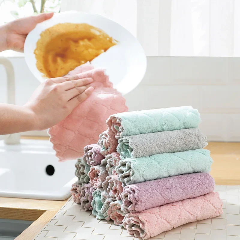 10pcs Absorbent Kitchen Towels Soft Microfiber Cleaning Cloths Non-stick Oil Dish Cloth Rags For Kitchen Dish Towel