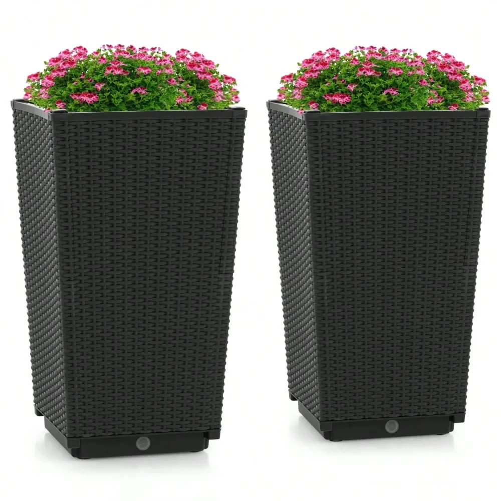 

2PCS Outdoor Wicker Flower Pot 22.5Tall Planters With Drainage Hole Black Coffee