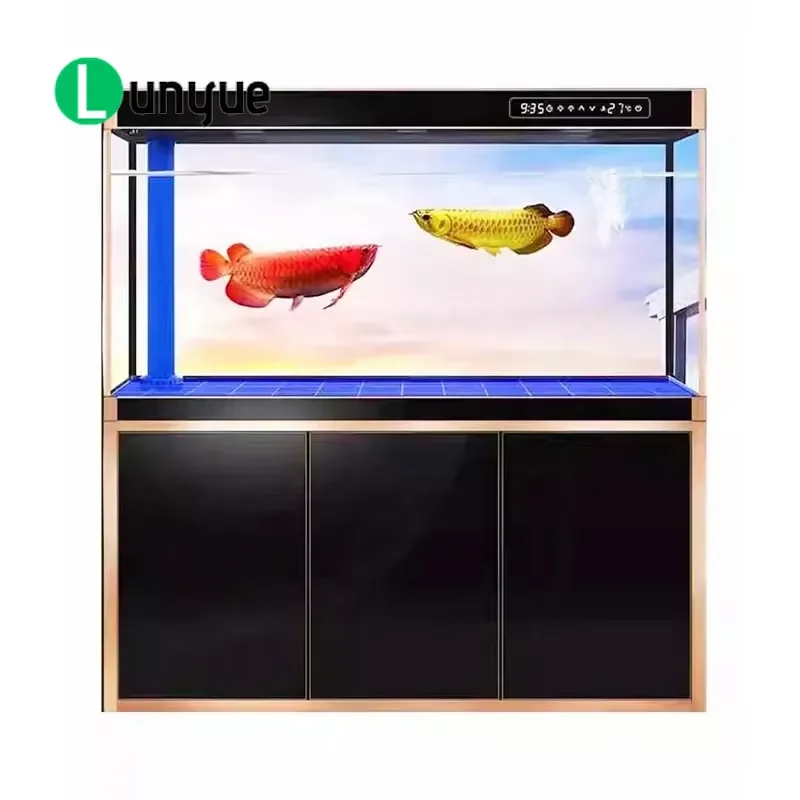 Large Ultra White Glass Fish Tank Aquarium with Aluminum Bottom Cabinet Customizable Big Size Home Decor