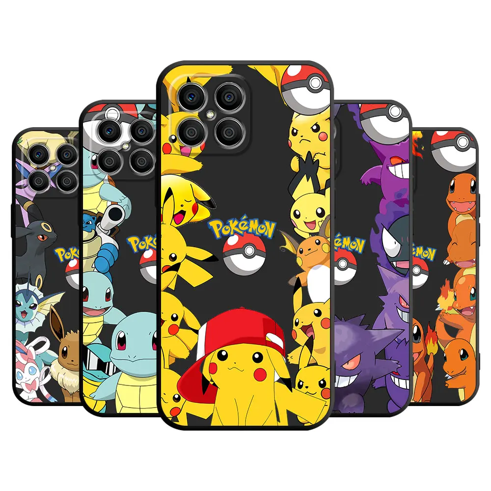 Pokemon Pikachu Case For Honor 90 Lite 8X 70 X8 X8A X9a 5G X7 X6 4G 50 Magic5 Pro Black Soft Phone Funda 90Pro P Smart Z Cover