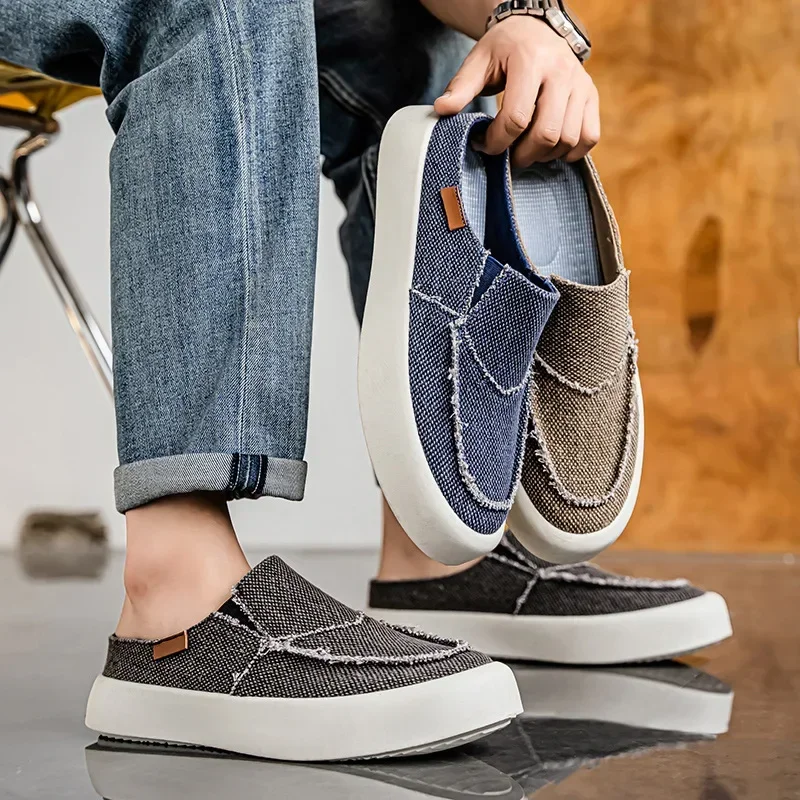 

Ultra-Light Breathable Outdoor Canvas Sports Shoes Semi-sole Casual Luxury Slippers Men's Designer Style Comfortable Footwear