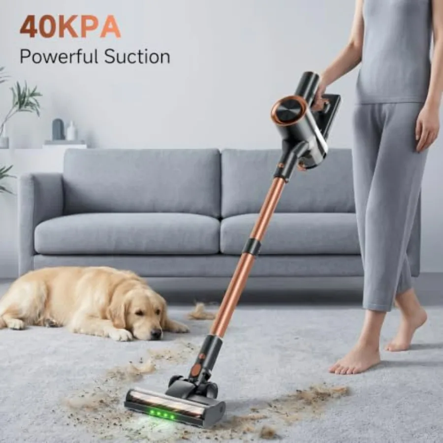 Cordless Stick Vacuum Cleaner for pet hair, carpet and hard floor - 40KPA suction, 45 min runtime, detachable battery, anti-tan