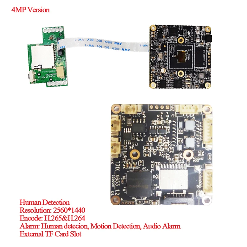 H.265 8MP 4K Starlight Wireless IP Camera Module, 5MP Human detection wifi Network Camera board Two way Audio TF Card RTSP