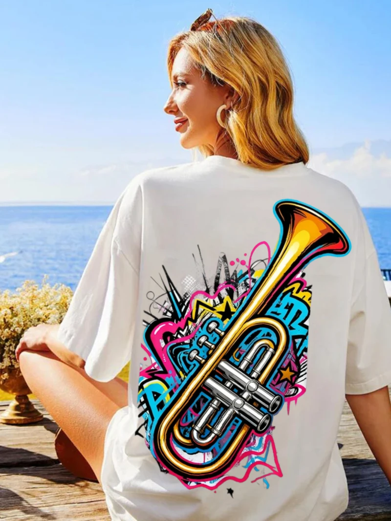 

Женская футболка с короткими рукавами, золотой маленький узор, трендовый принт с граффити, круглый воротник, свободный летний топ для пар, женское платье