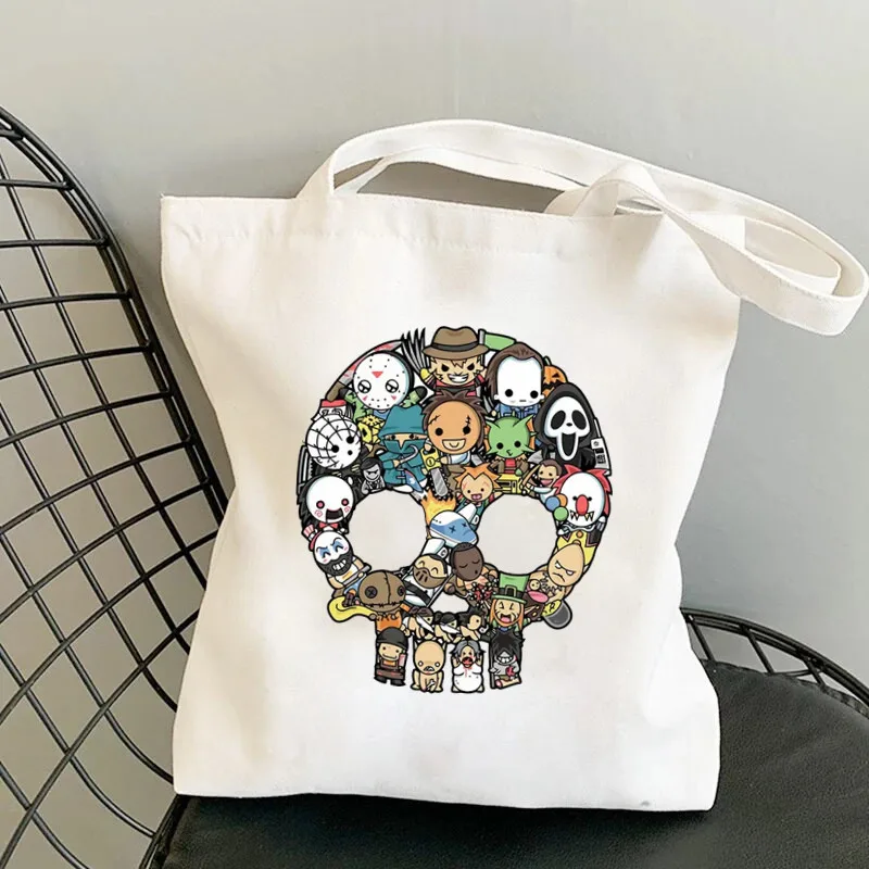 Borsa Horror FRIENDS borsa da donna riutilizzabile in tela Tote Bag stampa Casual Funny Horror Scream Movie Handbag borse a tracolla