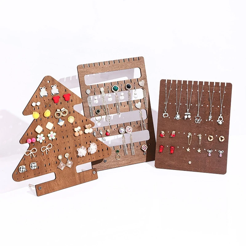

Creative Wooden Earrings Display Stand Dangle Earring Pendant Necklace Bracelet Jewelry Storage Rack Counter Showcase Props