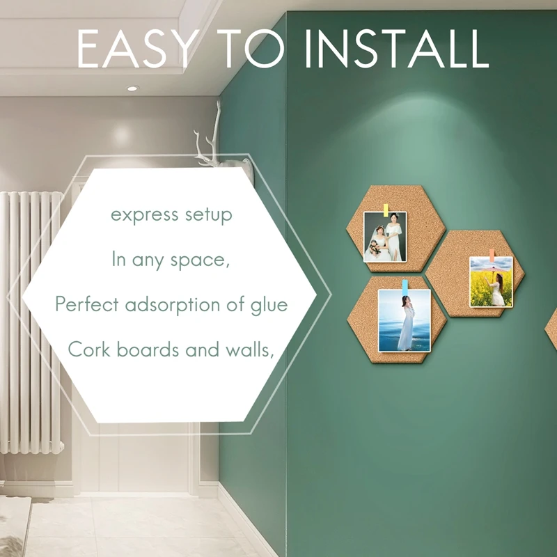 مسدس الفلين المجلس البلاط ، ذاتية اللصق ، لوحات الحائط سميكة لمذكرة الجدار ، دبوس المجلس ، لوحة الإعلانات الزخرفية ، 6 قطعة