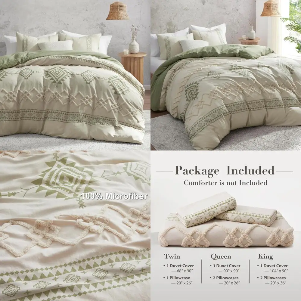 

Комплект пододеяльников в богемном стиле размера «queen-sage Green», комплект постельного белья из микрофибры из трех предметов, прочный и превосходное качество,