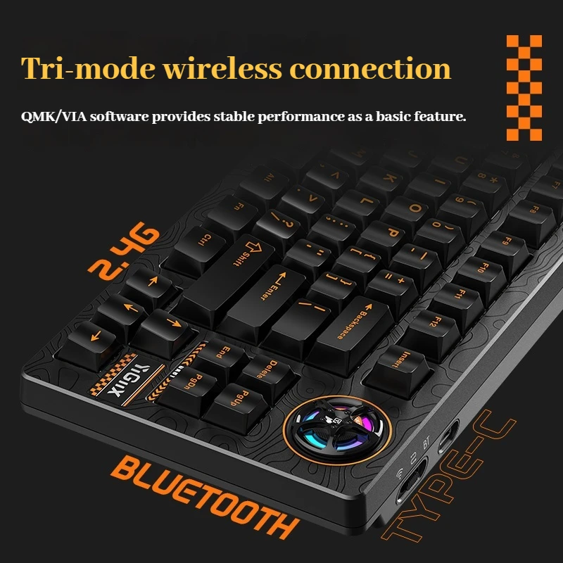 Yigiix Gk81 Thri-Mode Mechanical Keyboard 82 Key Knob Wireless Bluetooth 75 Equipped Customized Keyboard For Office Games