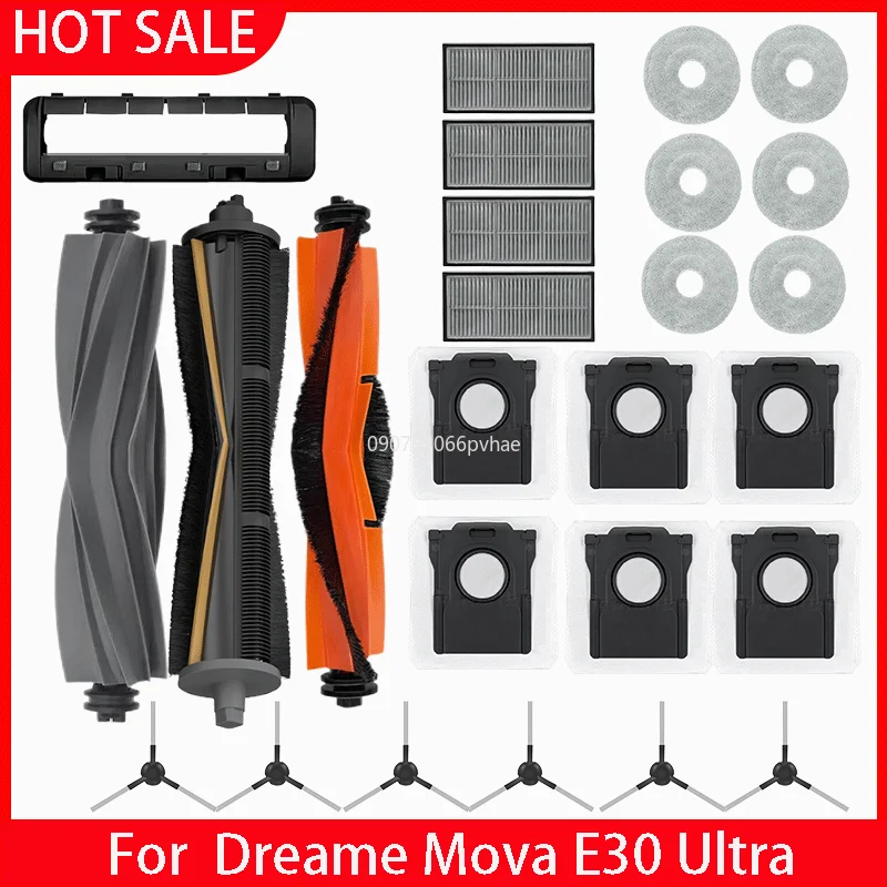 

For Dreame Mova E30 Ultra / Trouver E30 Ultra Vacuum Parts Main Tricut Roller Side Brush Hepa Filter Mop Cloth Dust Bag