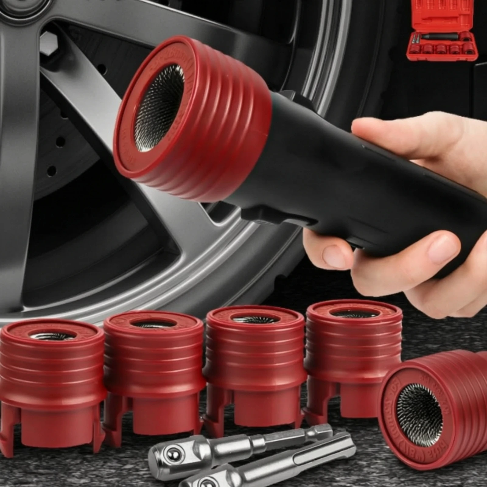 9 Pieces Wheel Hub Rust Removal Brush Heavy Duty Drill Wire Brush Kit Rust Removal Tool with Adapter Abrasive for Mechanics view 3