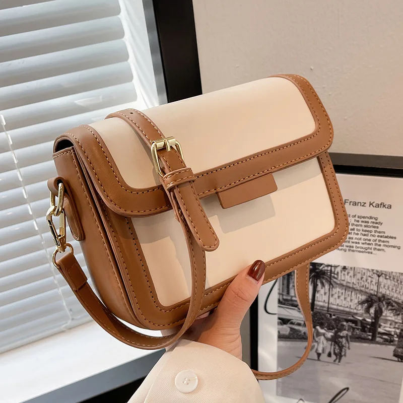 

Fashion Contrast Color PU Leather Crossbody Bags for Women 2022 Summer Simple Shoulder Bag Ladies Handbags and Purses