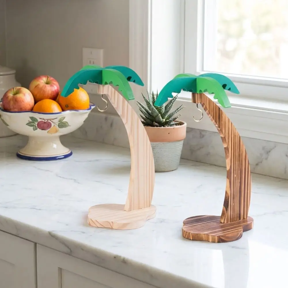 Simulated Palm Leaf Wooden Banana Hanger Keep Bananas Fresh Prevents Bruising Grape Hanging Holder Sturdy Hook Animal Shaped