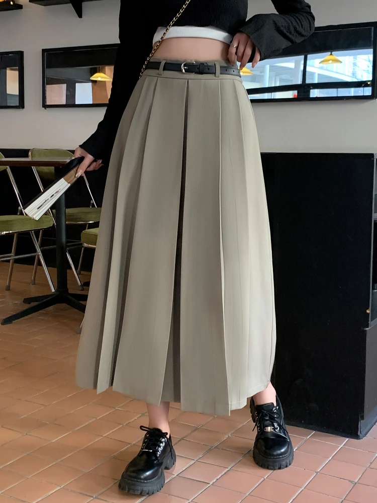 

Girls Elegant Comfortable Leisure Plus Size Skirts Women Vintage Solid Color JK Long Skirts Female Sweet A Line Pleated Skirt
