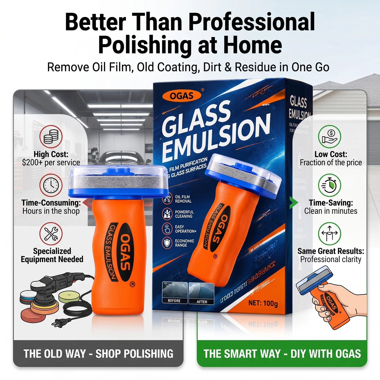 OGAS Gen 2 Upgraded Version Car Glass Oil Film Remover Paste with Felt Brush Deep Cleaning Agent Remove Dirt Bird Droppings image 3