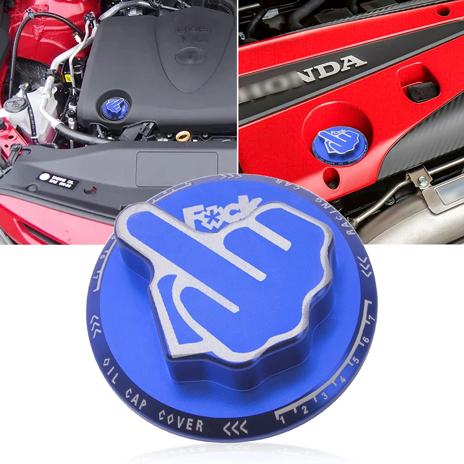 JDM Blue Aluminum Screw-In Middle Finger Car Engine Oil Filler Tank Cap Valve Cover For Honda Acura Most Models