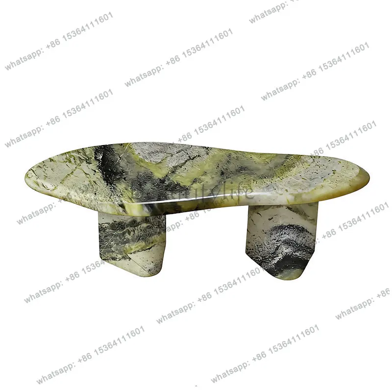 YJ Italian minimalist green natural marble special-shaped coffee table designer light luxury high-end household coffee table