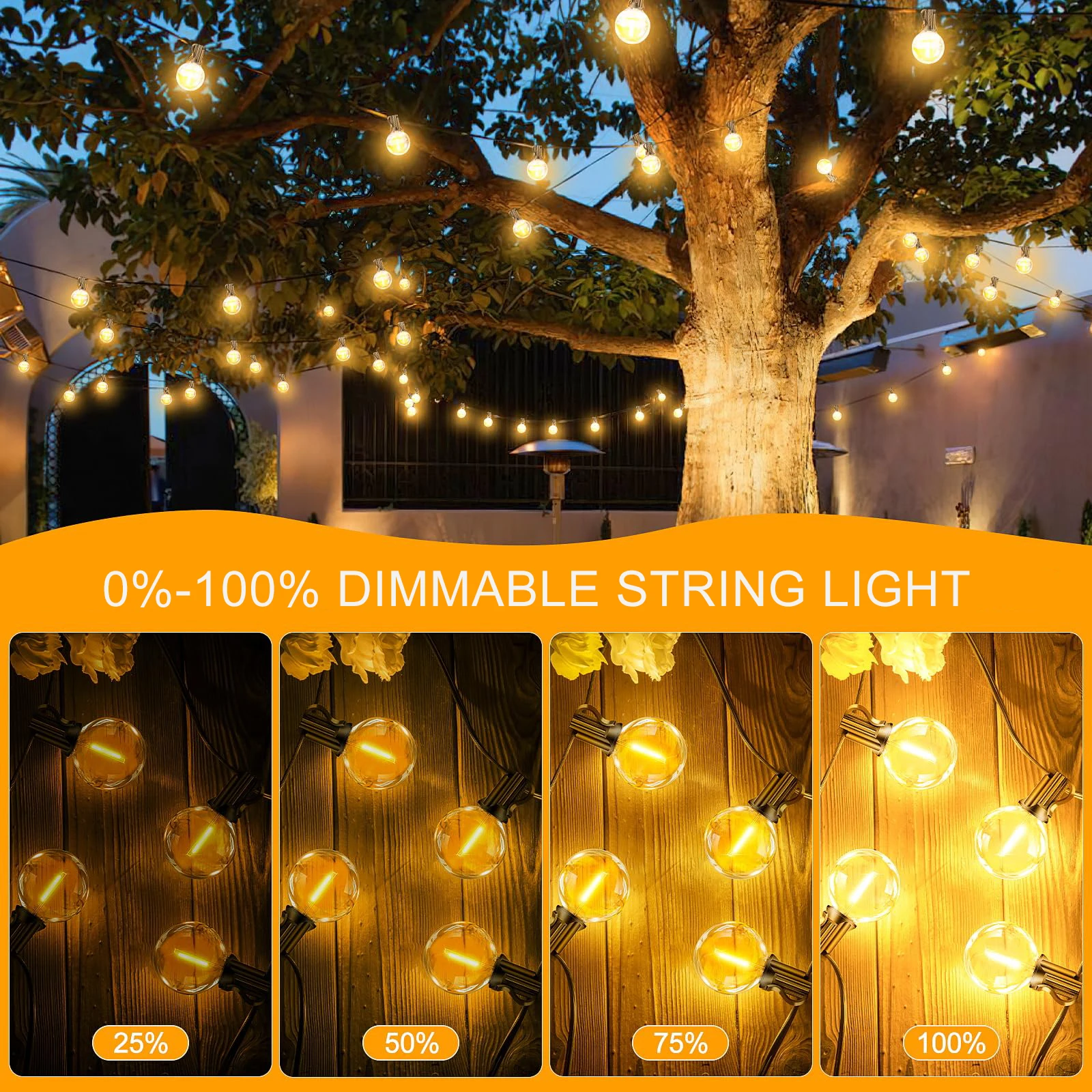 20m 50bulbs Garland G40 String Lights Glass Outdoor E12 Base IP44 Waterproof Dimmable Lights Christmas Wedding Decor