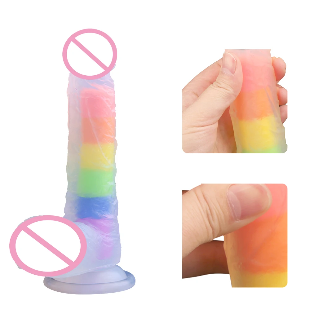 Dildo grande colorido de geléia de silicone líquido com ventosa para mulheres, masturbação feminina, plug anal de cristal transparente, brinquedos sexuais adultos