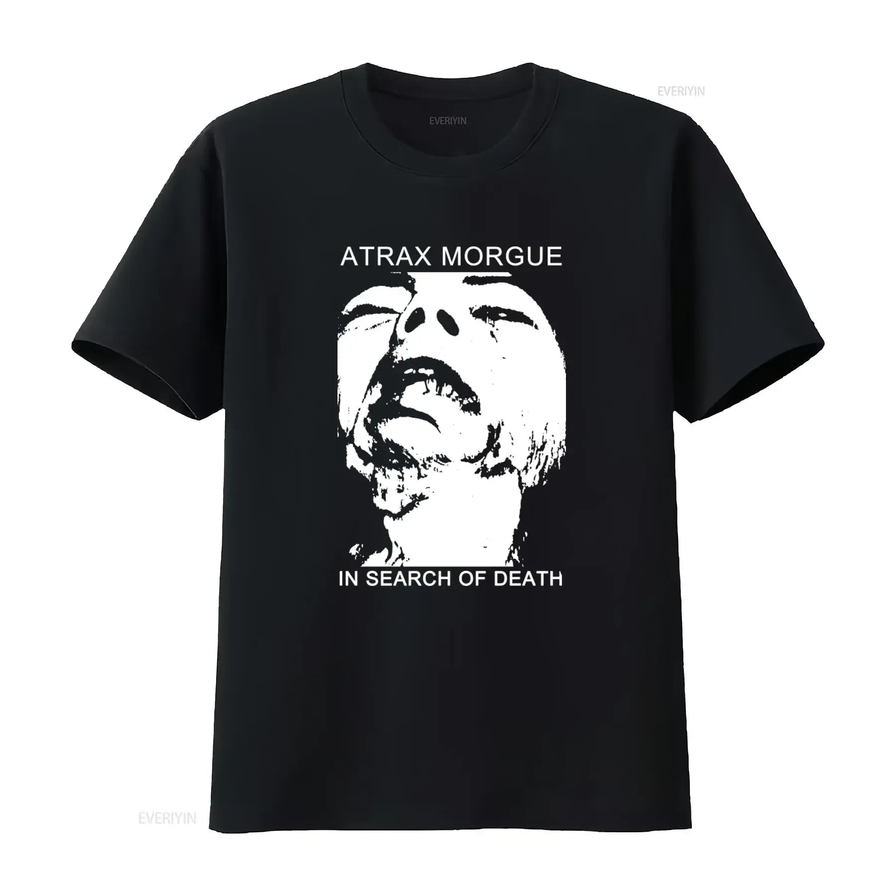 Atrax Morgue In Search Of Death T shirt Bold Black and White Design for a Statement Look vintage Washed designer clothes