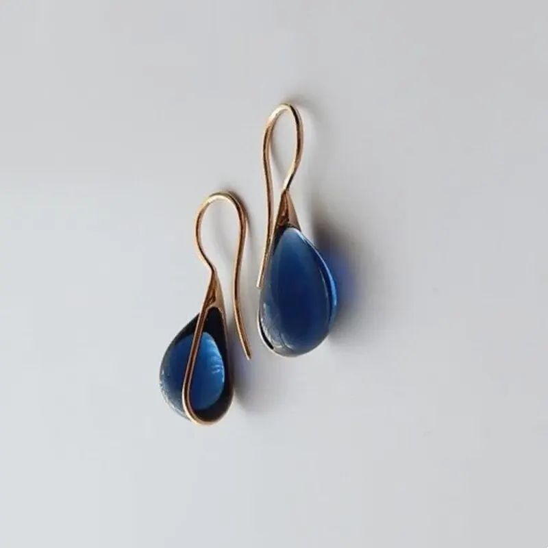 2 Pcs Gold-color Earrings Luxury Style Inlaid Faux Cat's Eye Stones Colorful Fashion Earrings image 3