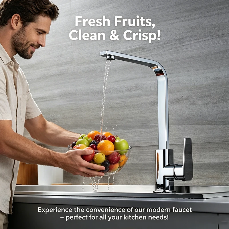 Square Kitchen Faucet with 360° Swivel Spout, Kitchen Mixer Tap for Cold & Hot Water, Black/Chrome Finish