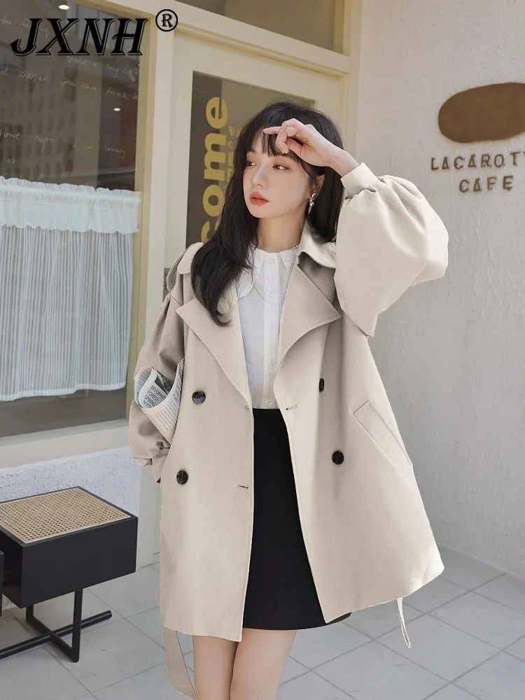 

Lantern Sleeve Khaki Windbreaker Jacket For Women, 2024 Spring And Autumn New Slim Fit Popular Mid To Long Short Coat