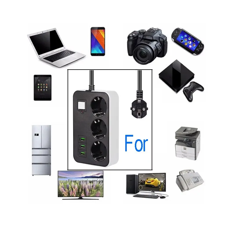 2 Round Power Strip USB Travel Adapter Socket Power Plug Eu 2M 3M 5M Extension Cable Kitchen Household Use Universal Charger