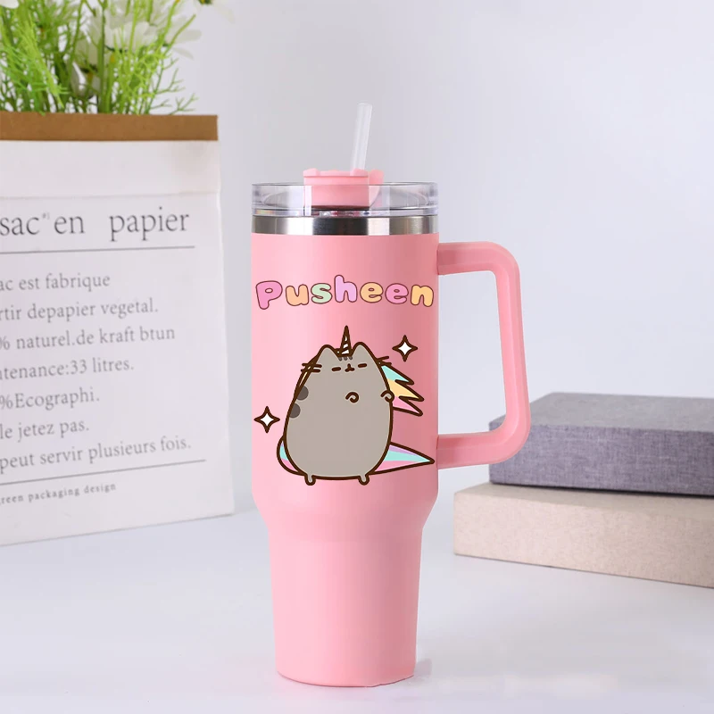 

Thermos Cup Pusheens Anime Cat Girls Water Bottle Outdoor Sports Large Capacity Hydros Flasks Women Office Coffee Mug Kids Gift