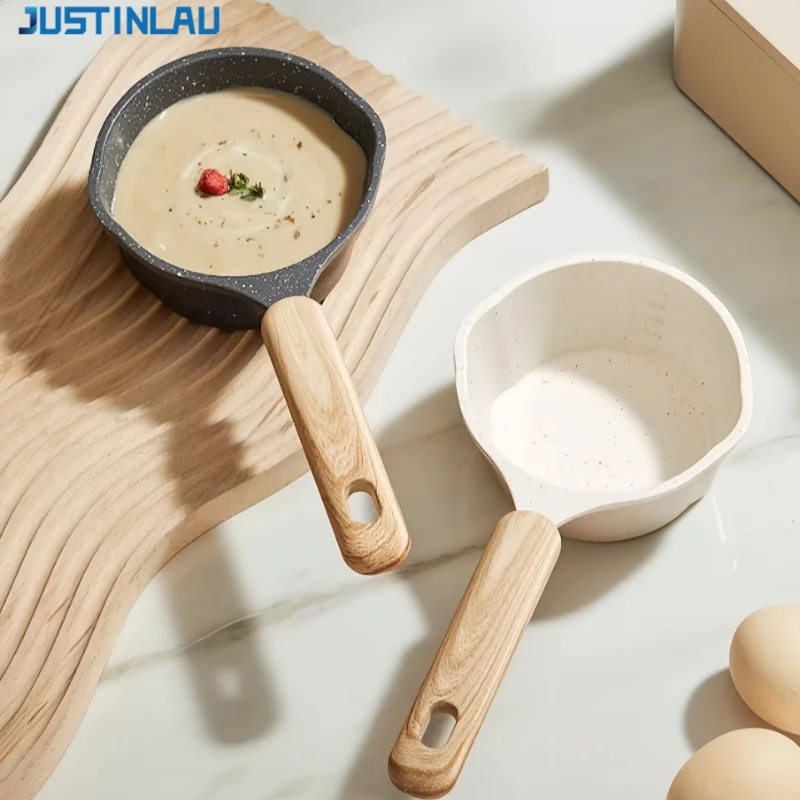 JUSTINLAU 11CM Non-Stick Oil-spreading Pot Medical Stone Coating Mini Sauce Pan with Wood Handle Kitchen Frying Eggs Cooking Pan