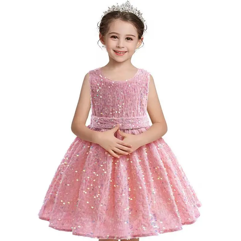 

Christmas New Year Girls' Princess Dress Elegant Red Sequins Girls' Birthday Party Evening Dress New Year Clothing 1-6Y