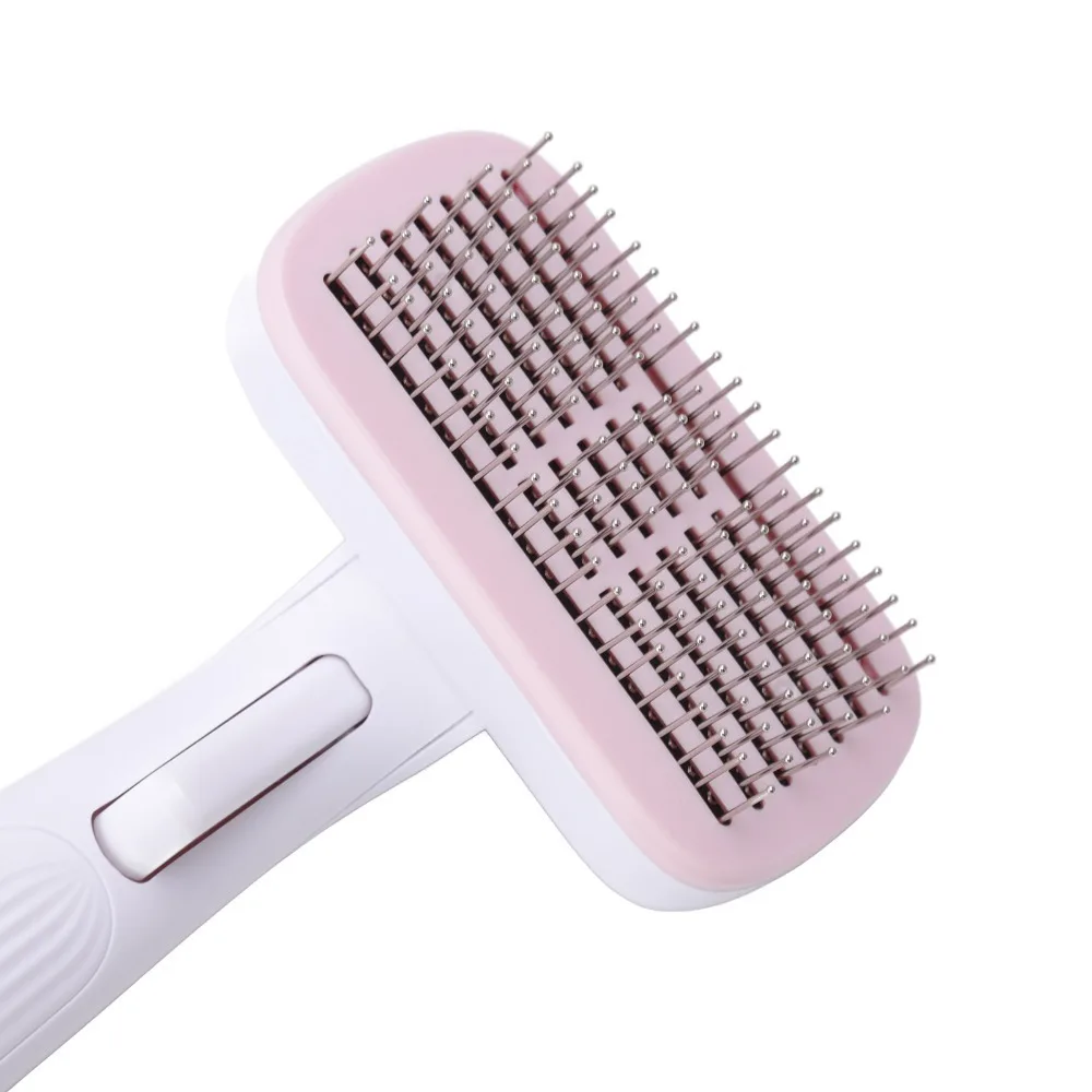 Smooth Metal Pin Pet Hair Brush Ergonomic Grip Dense Pin Layout Cat Floating Hair Comb Light Weight Frame Smooth Round Tip