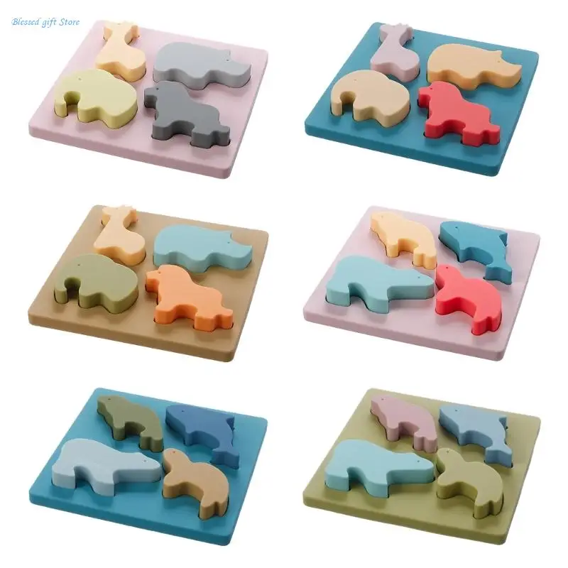 Silicone Puzzle Toy with Board Soft Animal Block for Toddlers Boys Girls