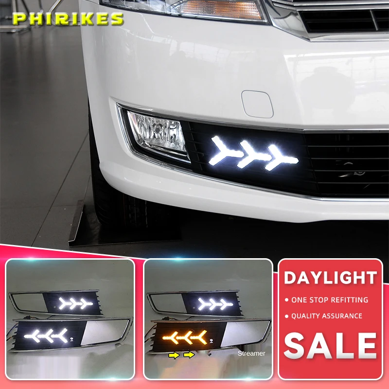 

1 Pair For Volkswagen VW Lavida 2013 2014 with Yellow Trun Signal Light Blue Night Lamp LED DRL Daytime Running Light