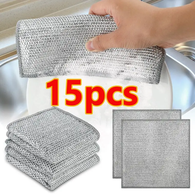 20-1pcs Thickened Steel Wire Cleaning Cloth Non-Scratch Double-layer Iron Microfiber Mesh Dishrag Washing Pot Rags Kitchen Towel