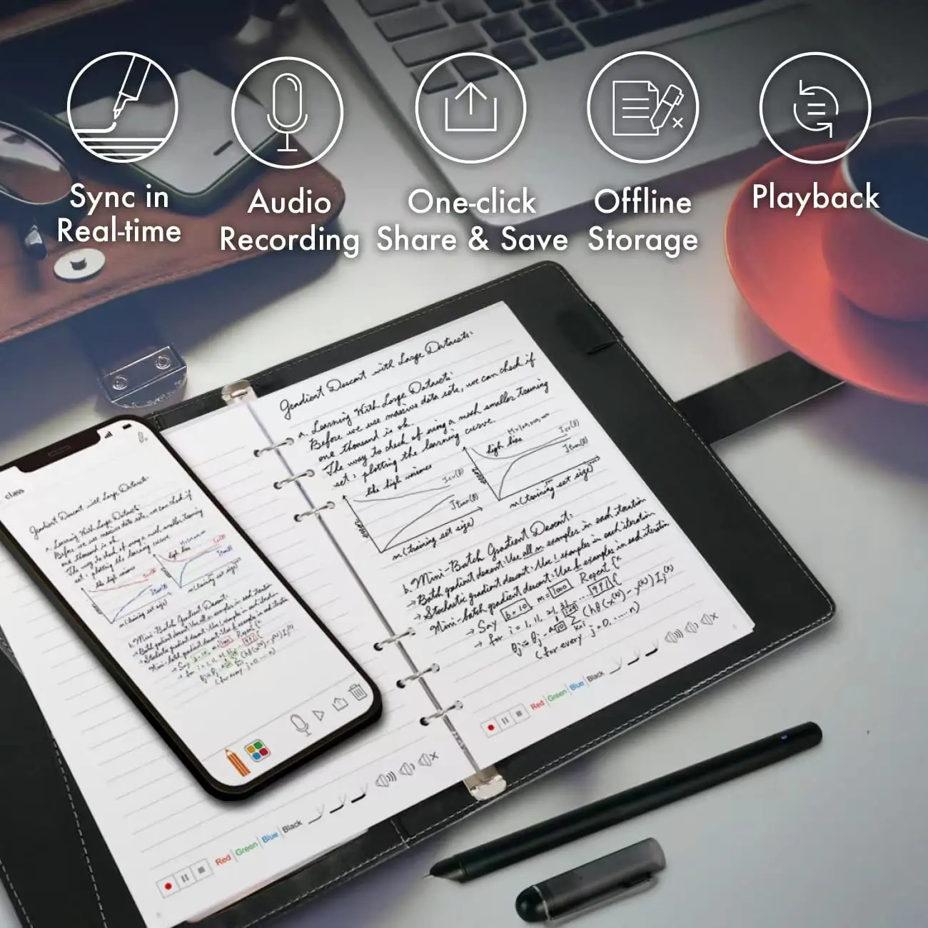 Imagem -04 - Caderno de Papel Inteligente com Caneta Laço Suporte de Cartões Páginas Impressas com Mudança de Ponto Escrita Manual Compatível com Ophaya Syncpen e App