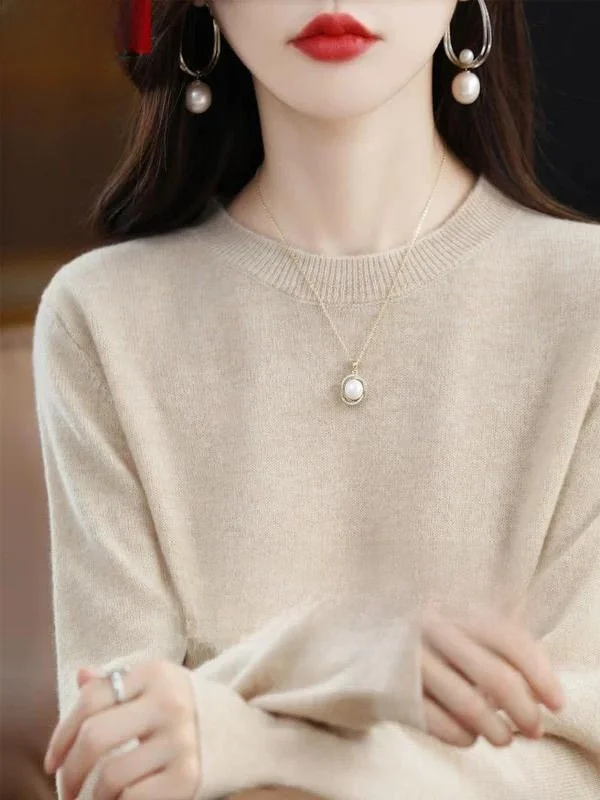 2025年新作 カメレセーター 薄手 秋冬 ラウンドネック 無地 ブラック ゆったり レディース ウールニット 暖かい 通勤 スタイリッシュ ロング丈